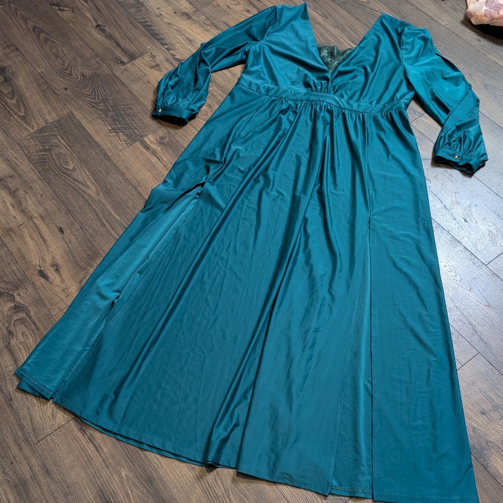 Faeriesty Teal Fairycore Renaissance V neck Lace Neck Dress Size‎ 4XL